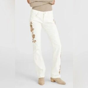 DRIFTWOOD Kelly Floral Embroidered Bootcut Corduroy Jeans In Cream